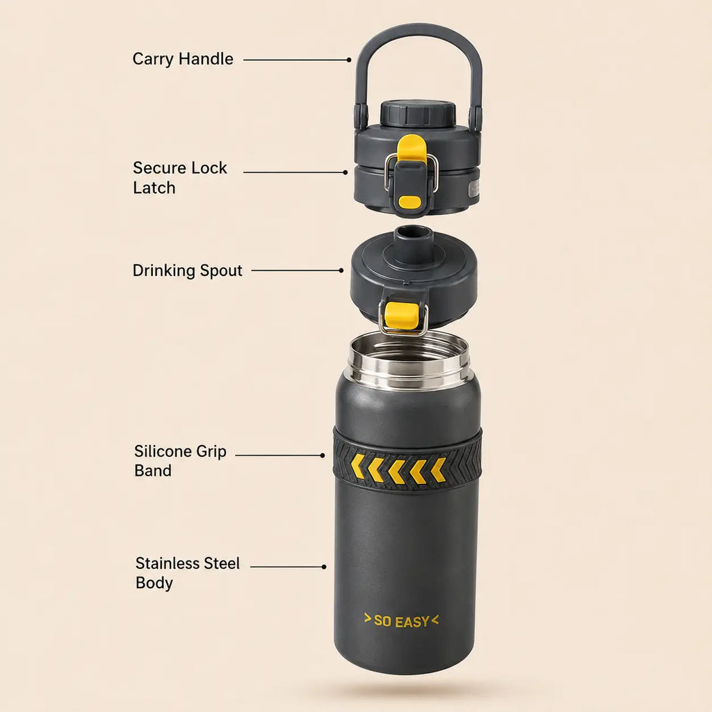 750ml Stainless Steel Thermal Water Bottle with Safety Lock & Handle