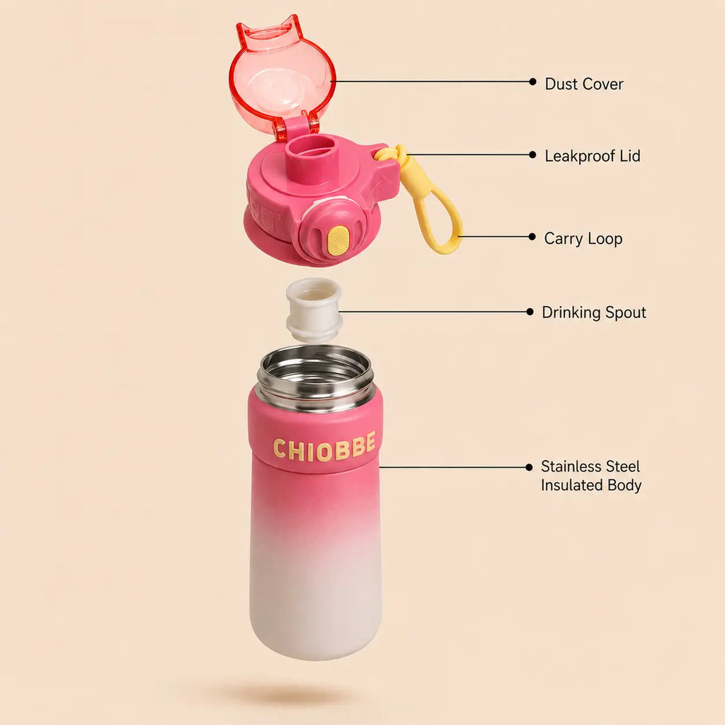 CHIOBBE Kids Stainless Steel Water Bottle with Straw – 560ml