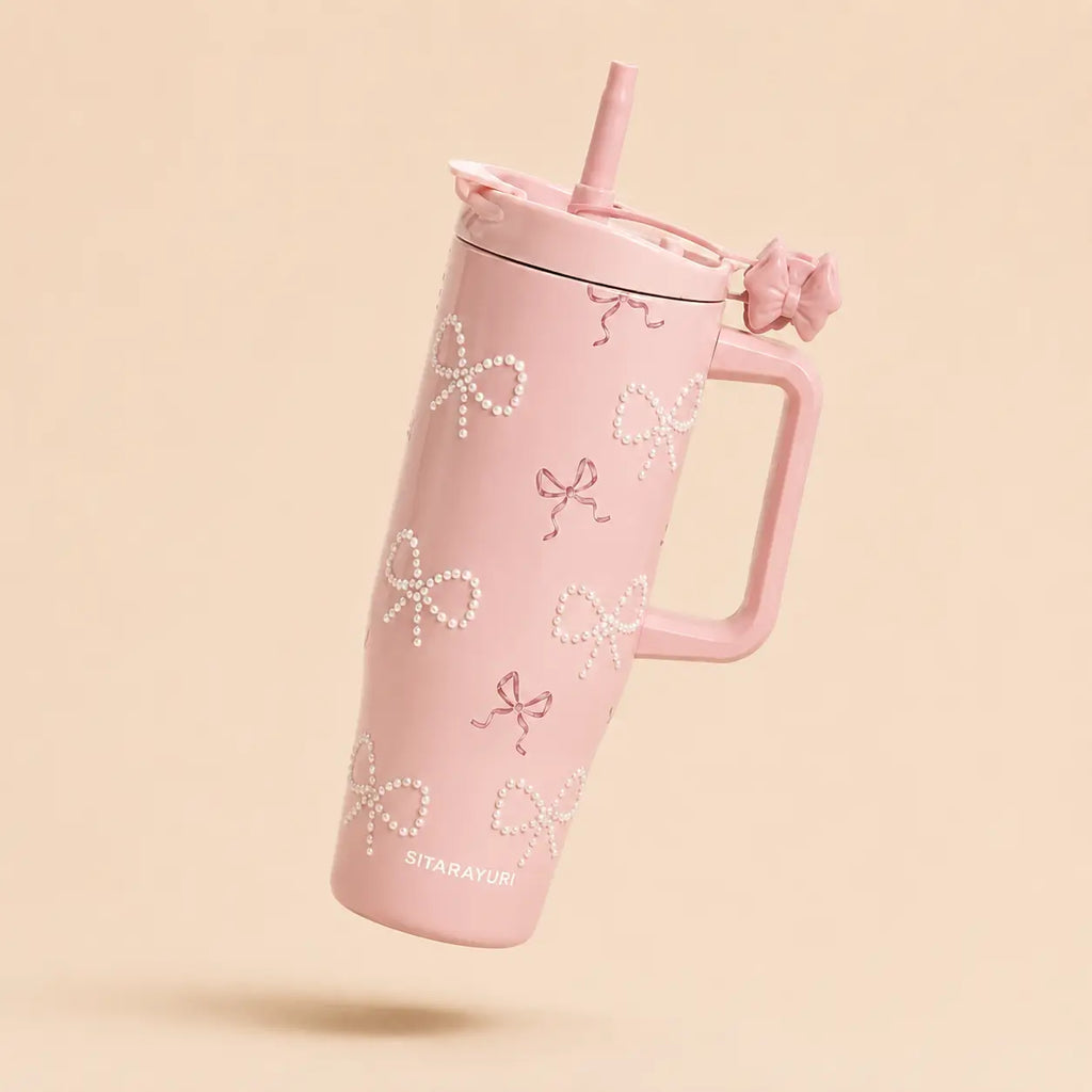 Sitarayuri Coquette Bow Stainless Steel Tumbler with Handle & Straw – 40oz