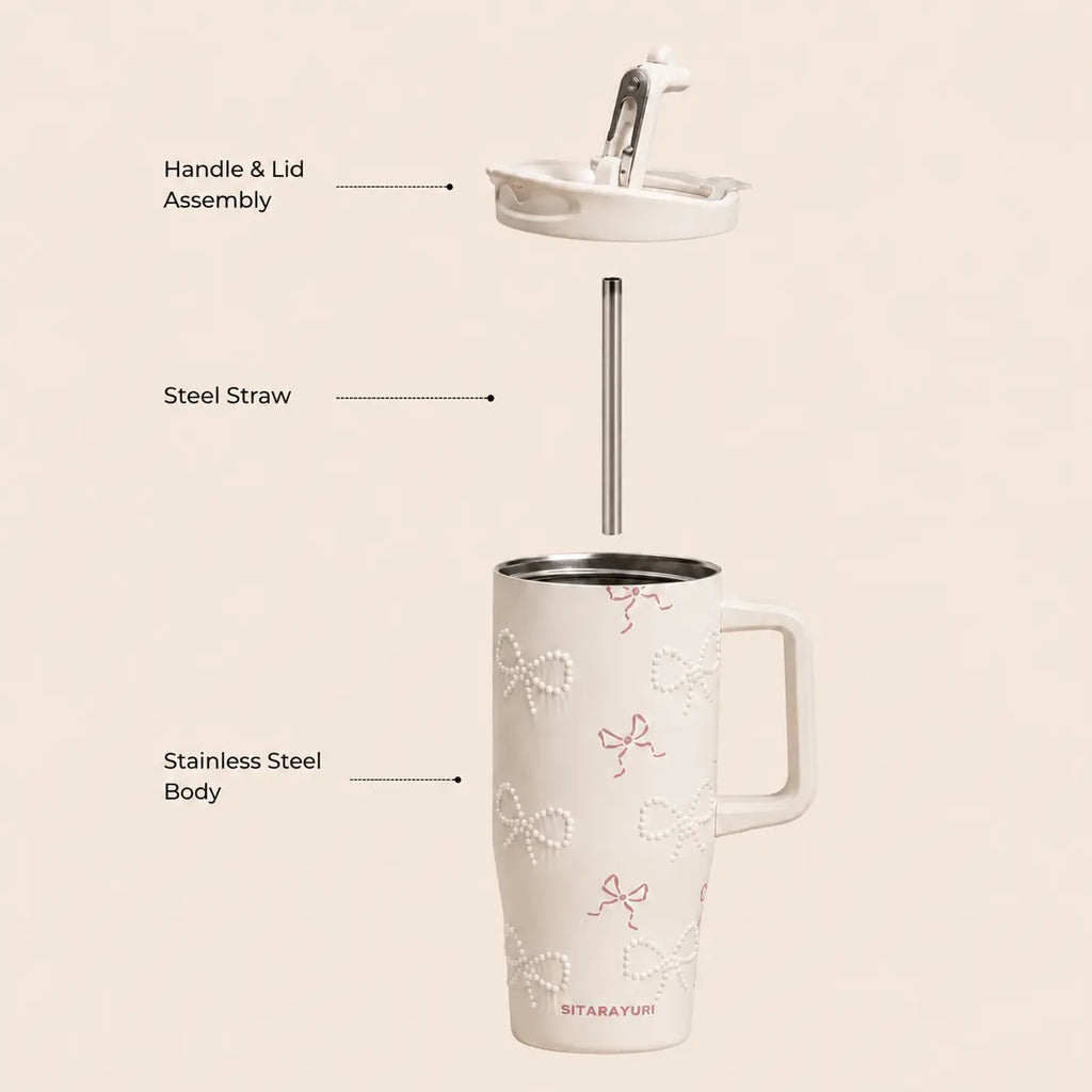 Sitarayuri Coquette Bow Stainless Steel Tumbler with Handle & Straw – 40oz