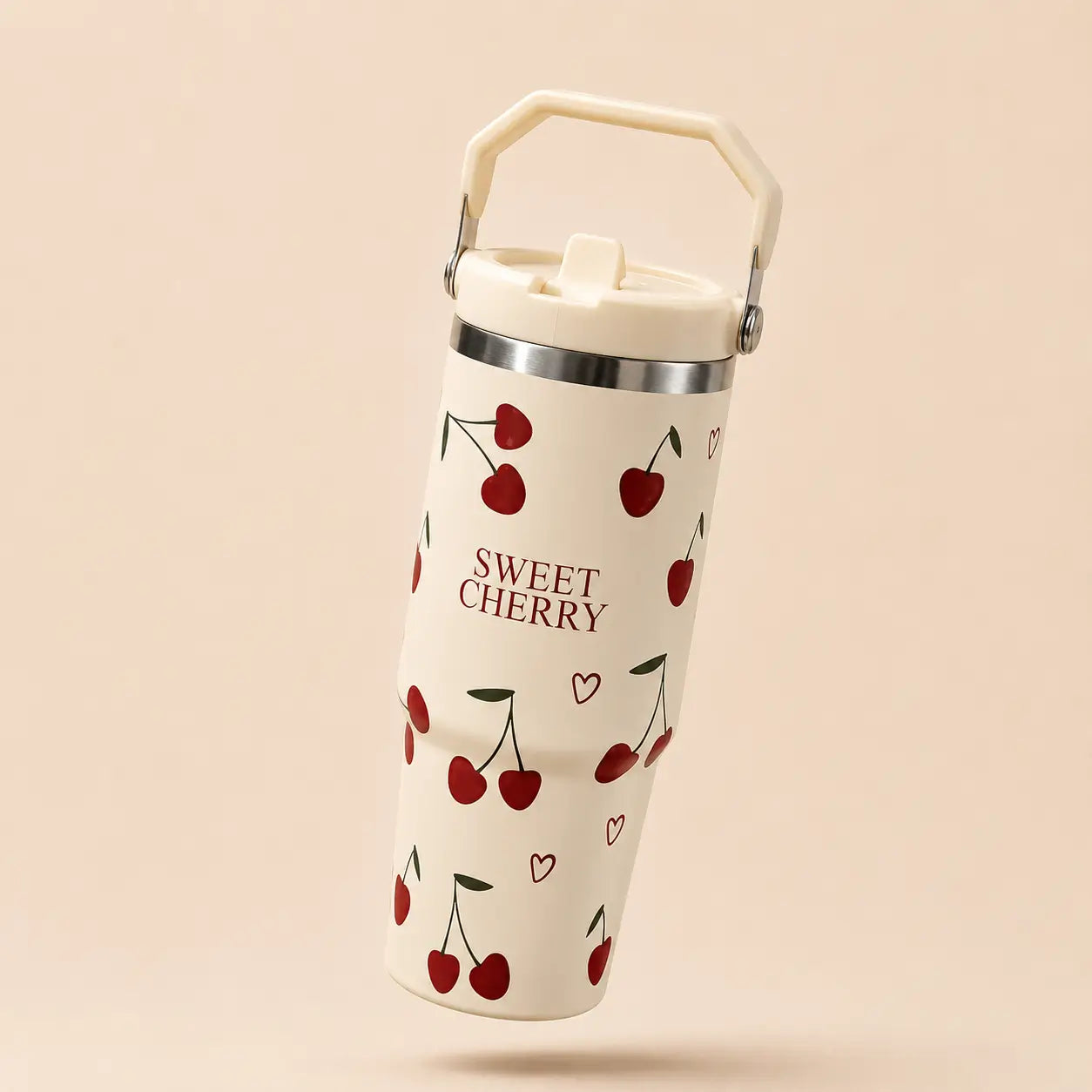 Sweet Cherry Stainless Steel Tumbler with Handle & Straw – 30oz (900ml)