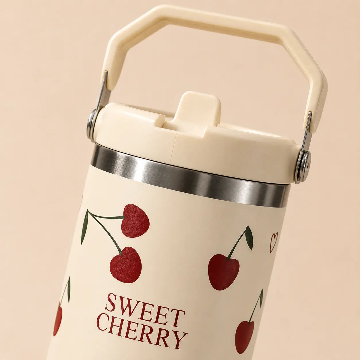 Sweet Cherry Stainless Steel Tumbler with Handle & Straw – 30oz (900ml)