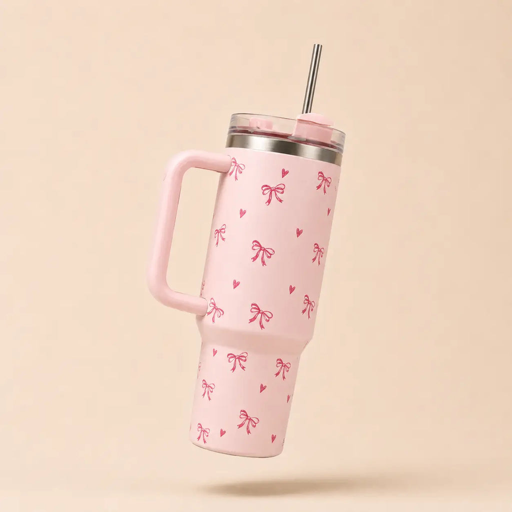 Sitarayuri Bow Tumbler with Handle & Straw – 40oz Stainless Steel Travel Cup