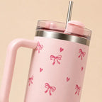 Sitarayuri Bow Tumbler with Handle & Straw – 40oz Stainless Steel Travel Cup