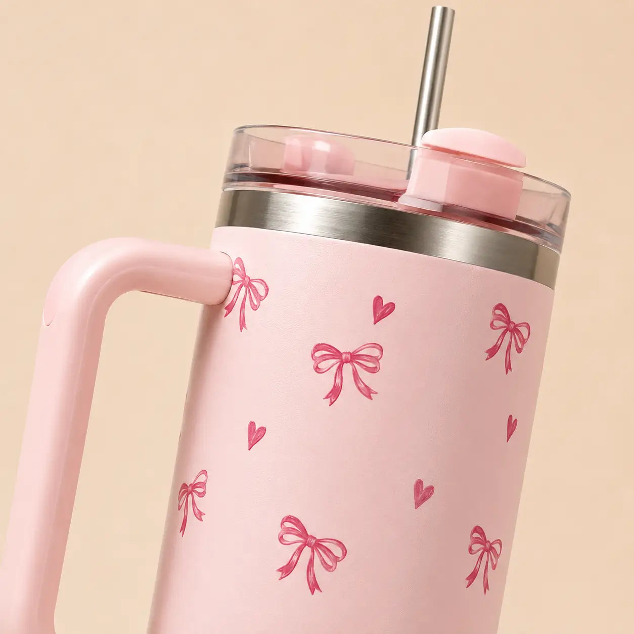 Sitarayuri Bow Tumbler with Handle & Straw – 40oz Stainless Steel Travel Cup