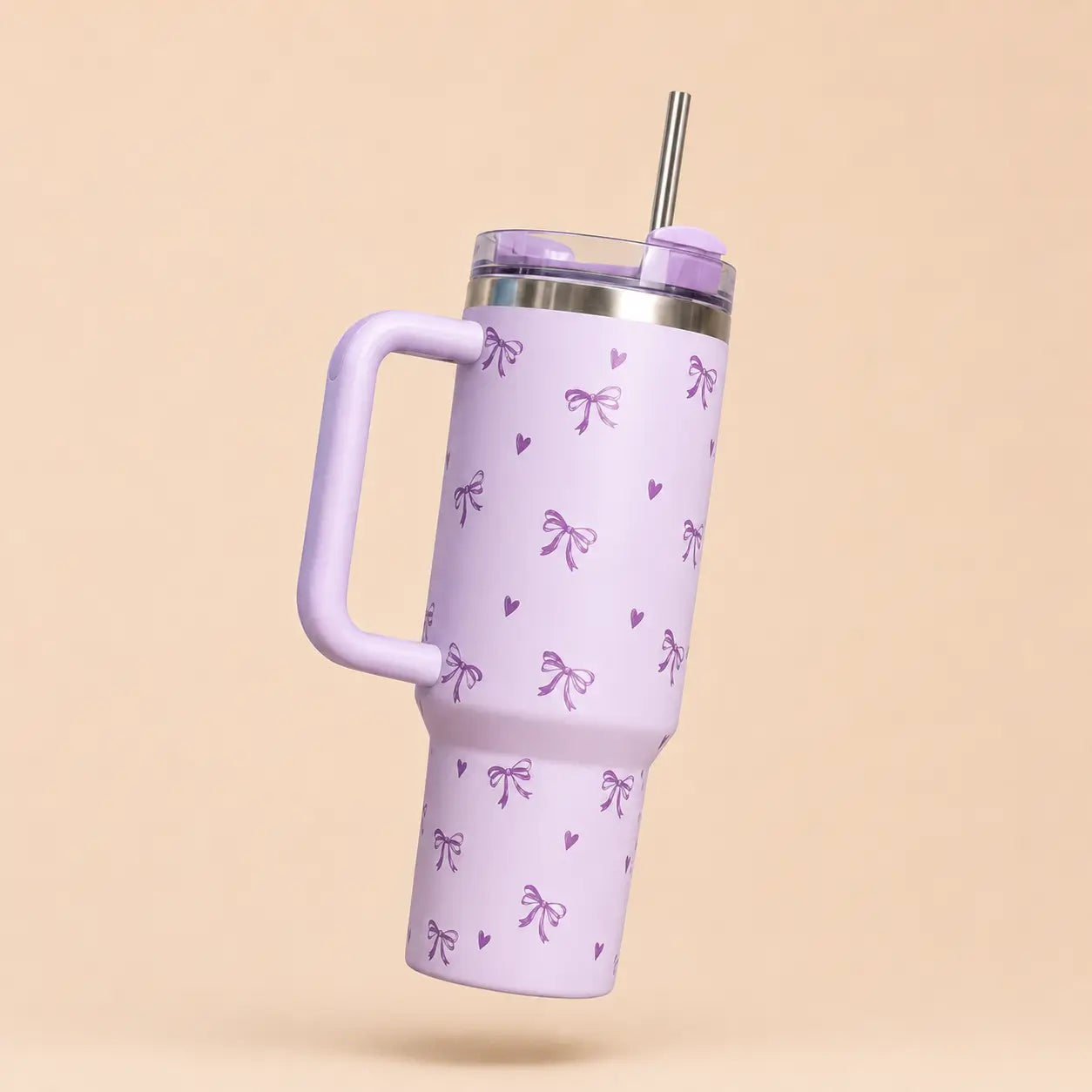 Sitarayuri Bow Tumbler with Handle & Straw – 40oz Stainless Steel Travel Cup