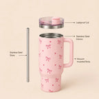 Sitarayuri Bow Tumbler with Handle & Straw – 40oz Stainless Steel Travel Cup