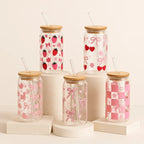 Custom Aesthetic Glass Can Cup with Bamboo Lid & Glass Straw