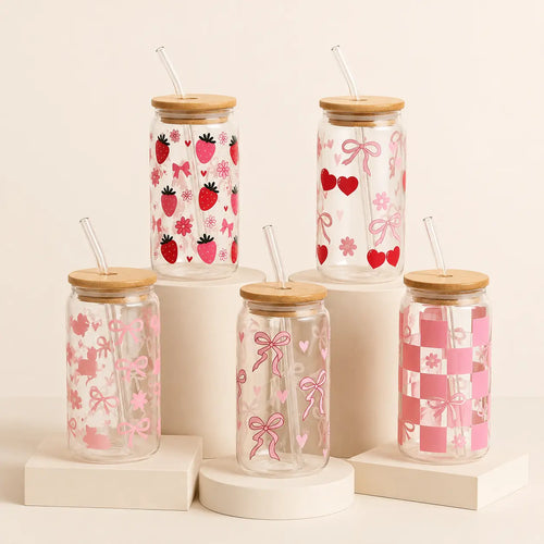 Custom Aesthetic Glass Can Cup with Bamboo Lid & Glass Straw