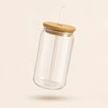 Custom Aesthetic Glass Can Cup with Bamboo Lid & Glass Straw