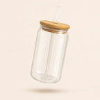 Custom Aesthetic Glass Can Cup with Bamboo Lid & Glass Straw