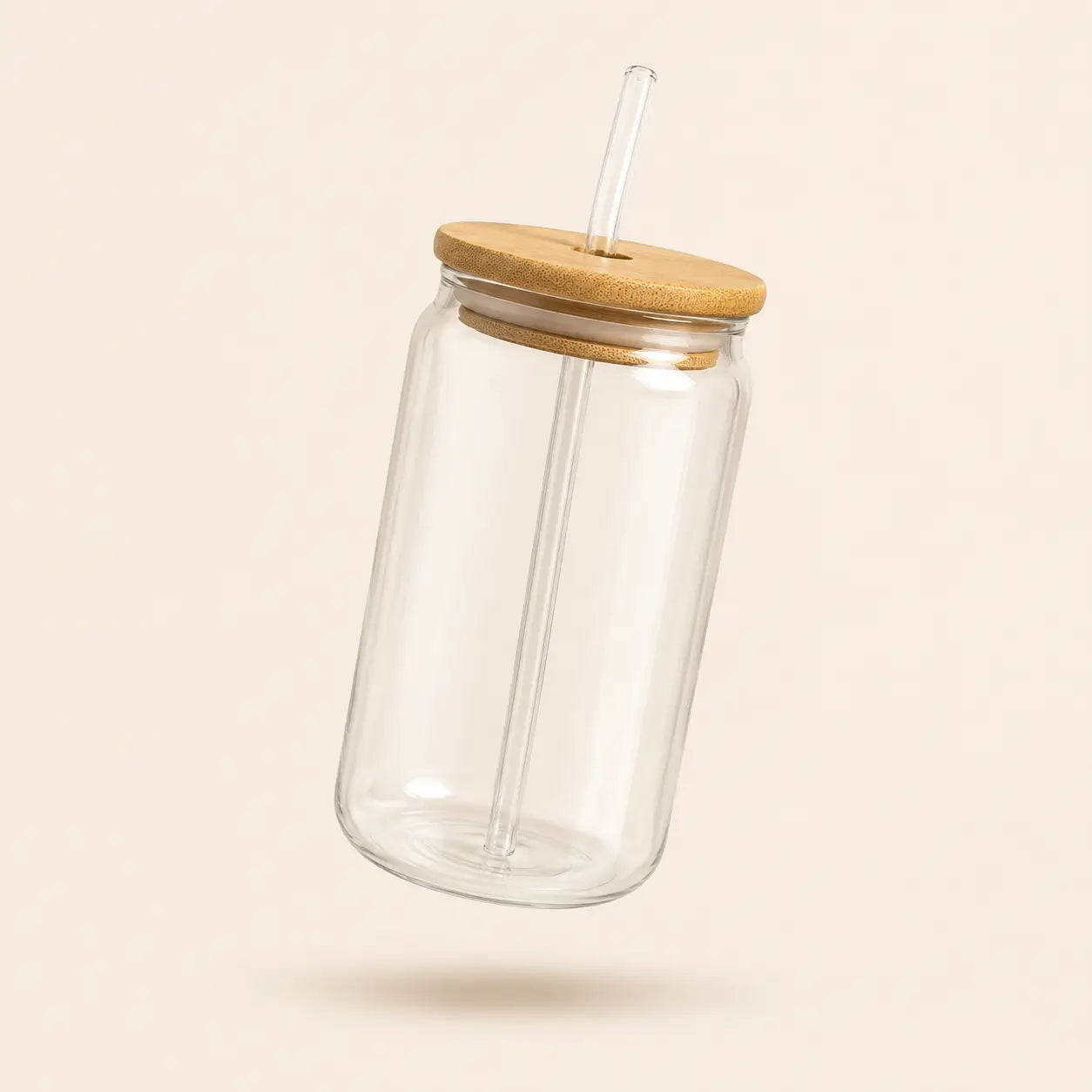 Custom Aesthetic Glass Can Cup with Bamboo Lid & Glass Straw