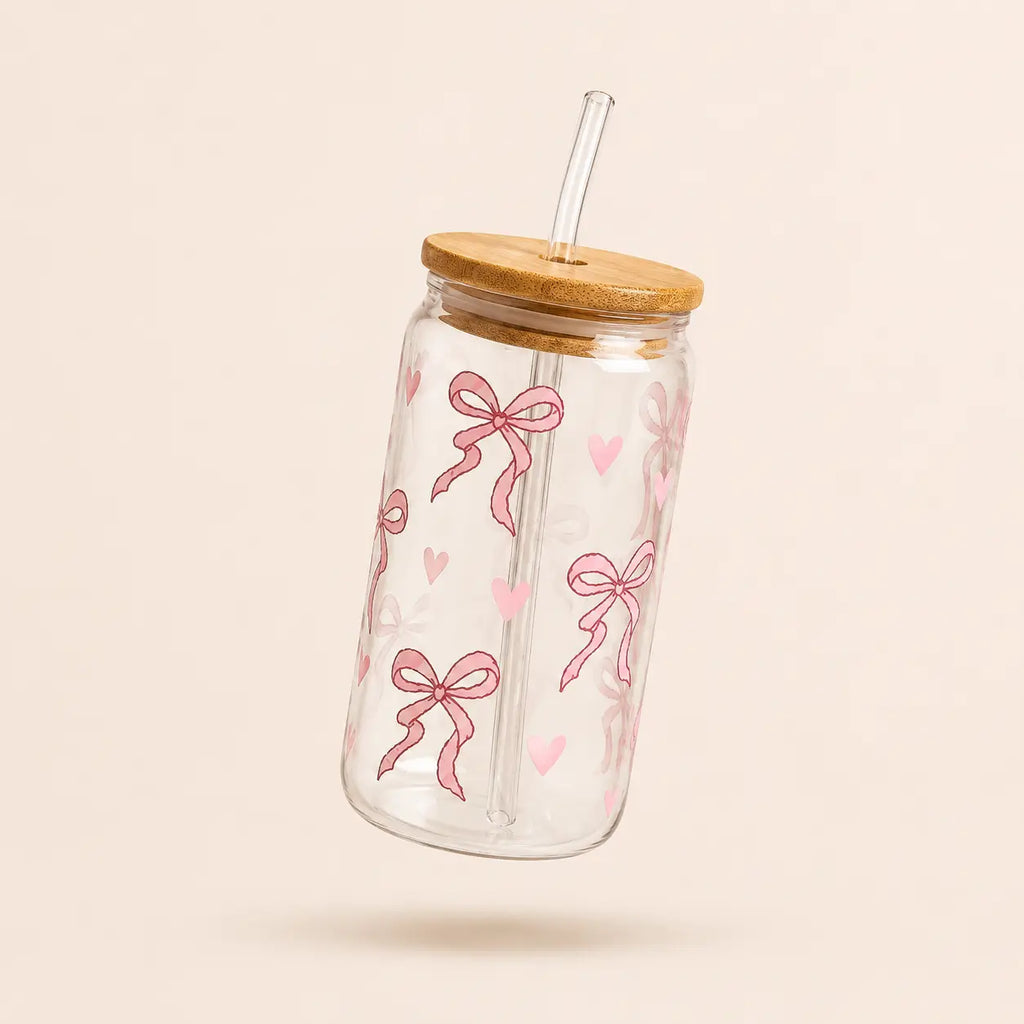 Custom Aesthetic Glass Can Cup with Bamboo Lid & Glass Straw