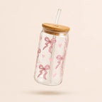 Custom Aesthetic Glass Can Cup with Bamboo Lid & Glass Straw
