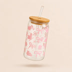 Custom Aesthetic Glass Can Cup with Bamboo Lid & Glass Straw