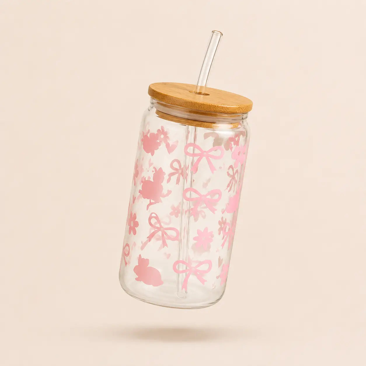 Custom Aesthetic Glass Can Cup with Bamboo Lid & Glass Straw