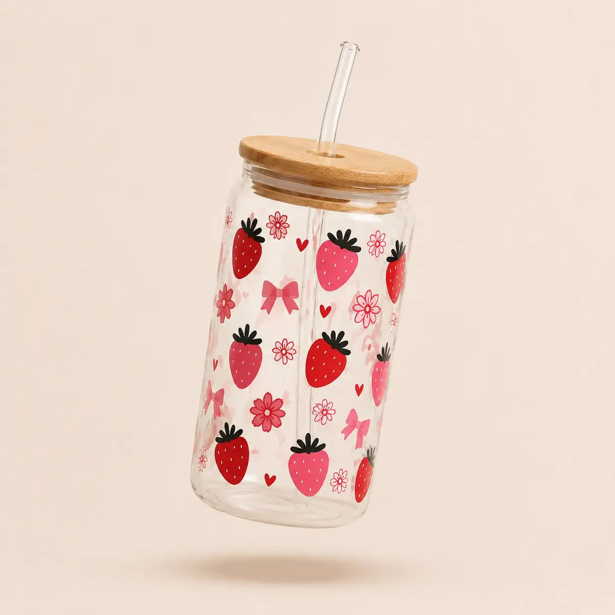 Custom Aesthetic Glass Can Cup with Bamboo Lid & Glass Straw
