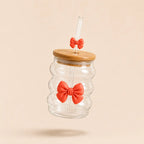Wavy Bow Glass Tumbler with Bamboo Lid & Glass Straw