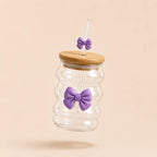 Wavy Bow Glass Tumbler with Bamboo Lid & Glass Straw