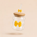 Wavy Bow Glass Tumbler with Bamboo Lid & Glass Straw