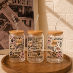 Custom Aesthetic Glass Can Cup with Bamboo Lid & Glass Straw