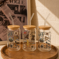 Harry Potter Inspired Glass Cup with Bamboo Lid & Glass Straw