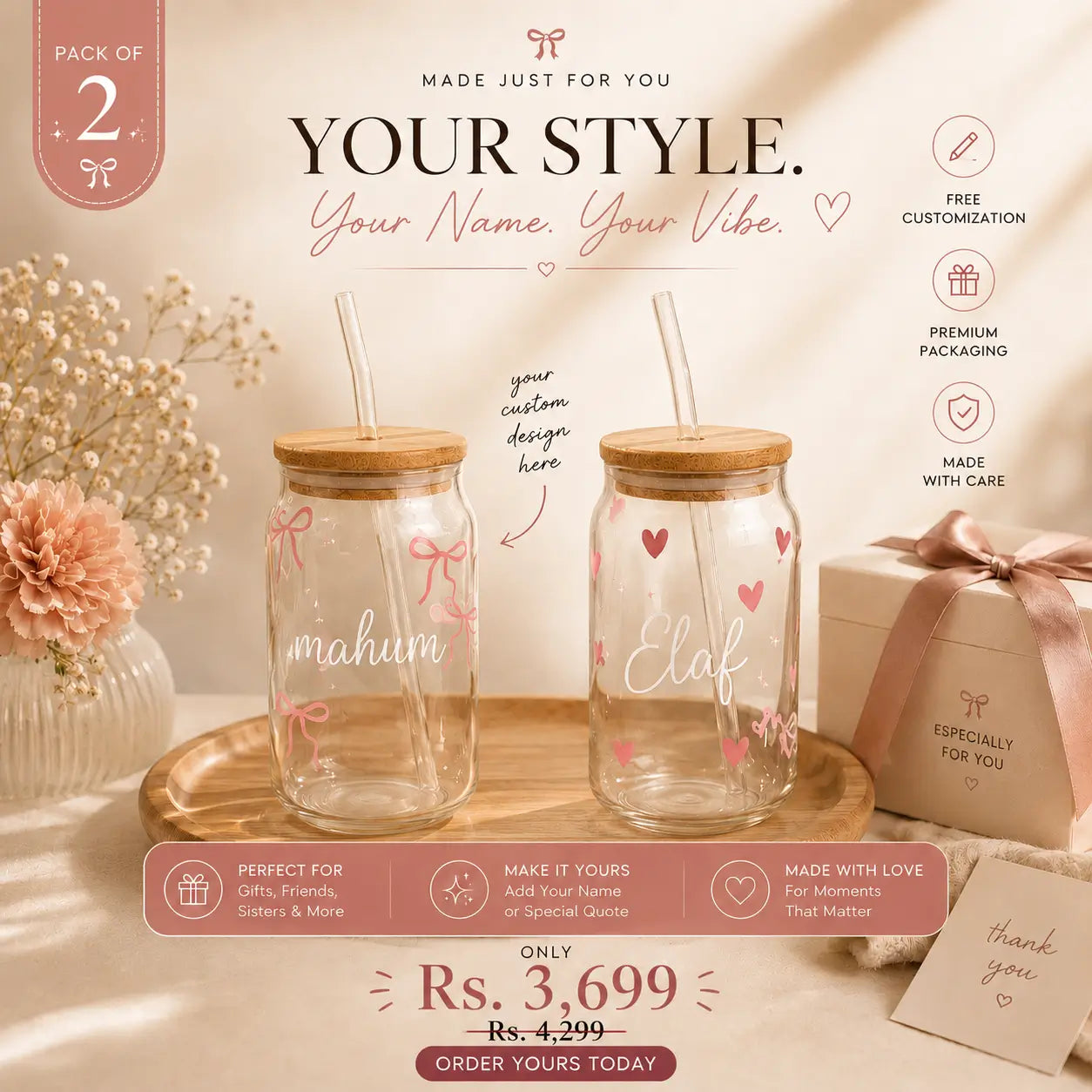 Custom Glass Cup Gift Set (Pack of 2) Offer – Made Just for You