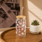 Custom Aesthetic Glass Can Cup with Bamboo Lid & Glass Straw