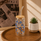 Custom Aesthetic Glass Can Cup with Bamboo Lid & Glass Straw