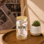 Custom Aesthetic Glass Can Cup with Bamboo Lid & Glass Straw