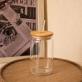 Custom Aesthetic Glass Can Cup with Bamboo Lid & Glass Straw