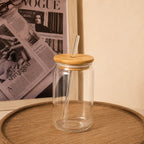 Custom Aesthetic Glass Can Cup with Bamboo Lid & Glass Straw