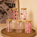 Custom Aesthetic Glass Can Cup with Bamboo Lid & Glass Straw