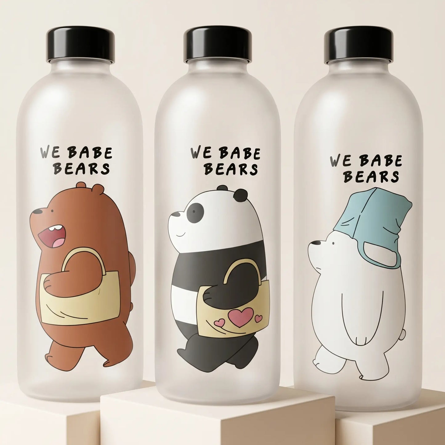 We Bare Bears Frosted Water Bottle | 1000ml | Straw Sipper | BPA-Free