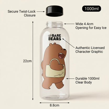 We Bare Bears Frosted Water Bottle | 1000ml | Straw Sipper | BPA-Free