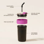 600ml Stainless Steel Vacuum Insulated Travel Mug with Straw & Handle