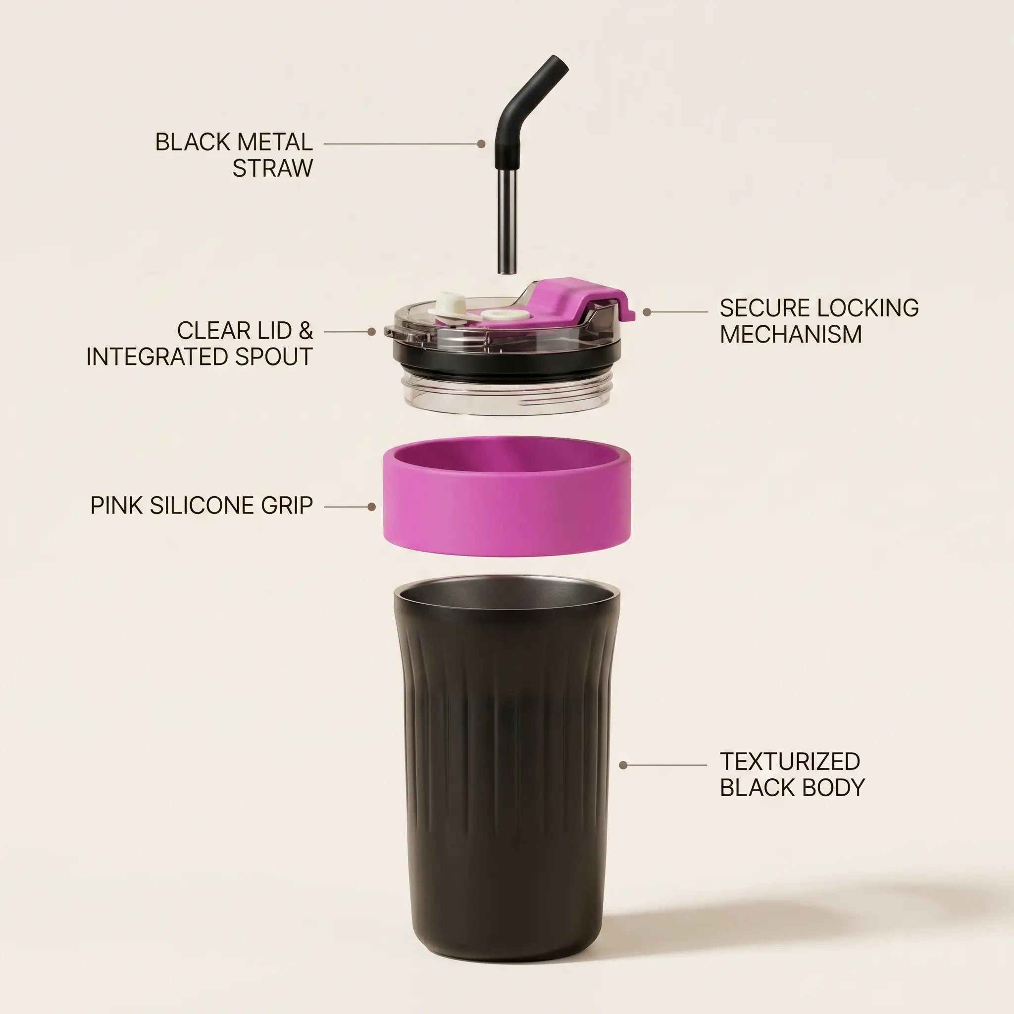 600ml Stainless Steel Vacuum Insulated Travel Mug with Straw & Handle