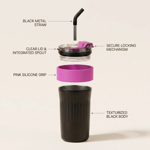 600ml Stainless Steel Vacuum Insulated Travel Mug with Straw & Handle