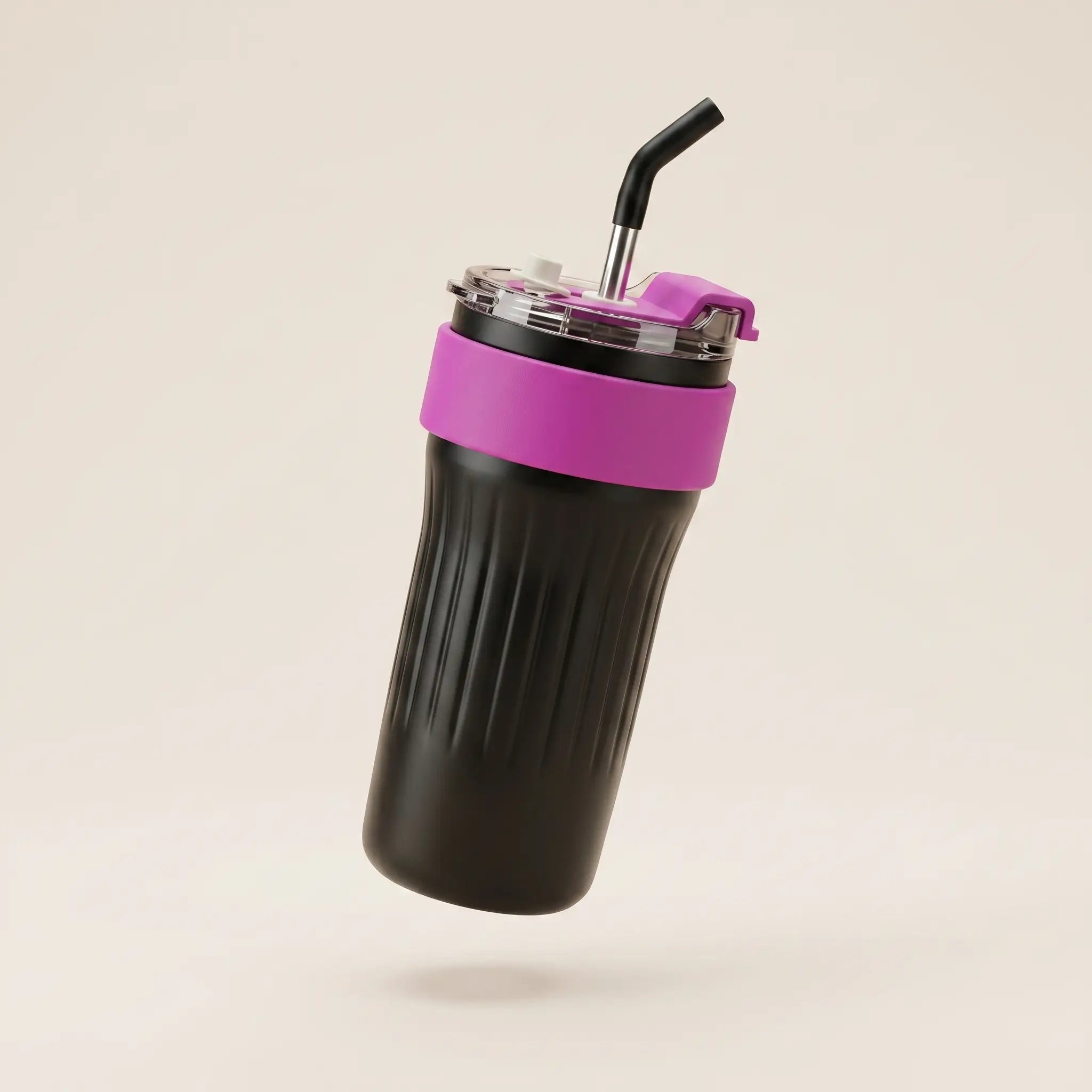600ml Stainless Steel Vacuum Insulated Travel Mug with Straw & Handle